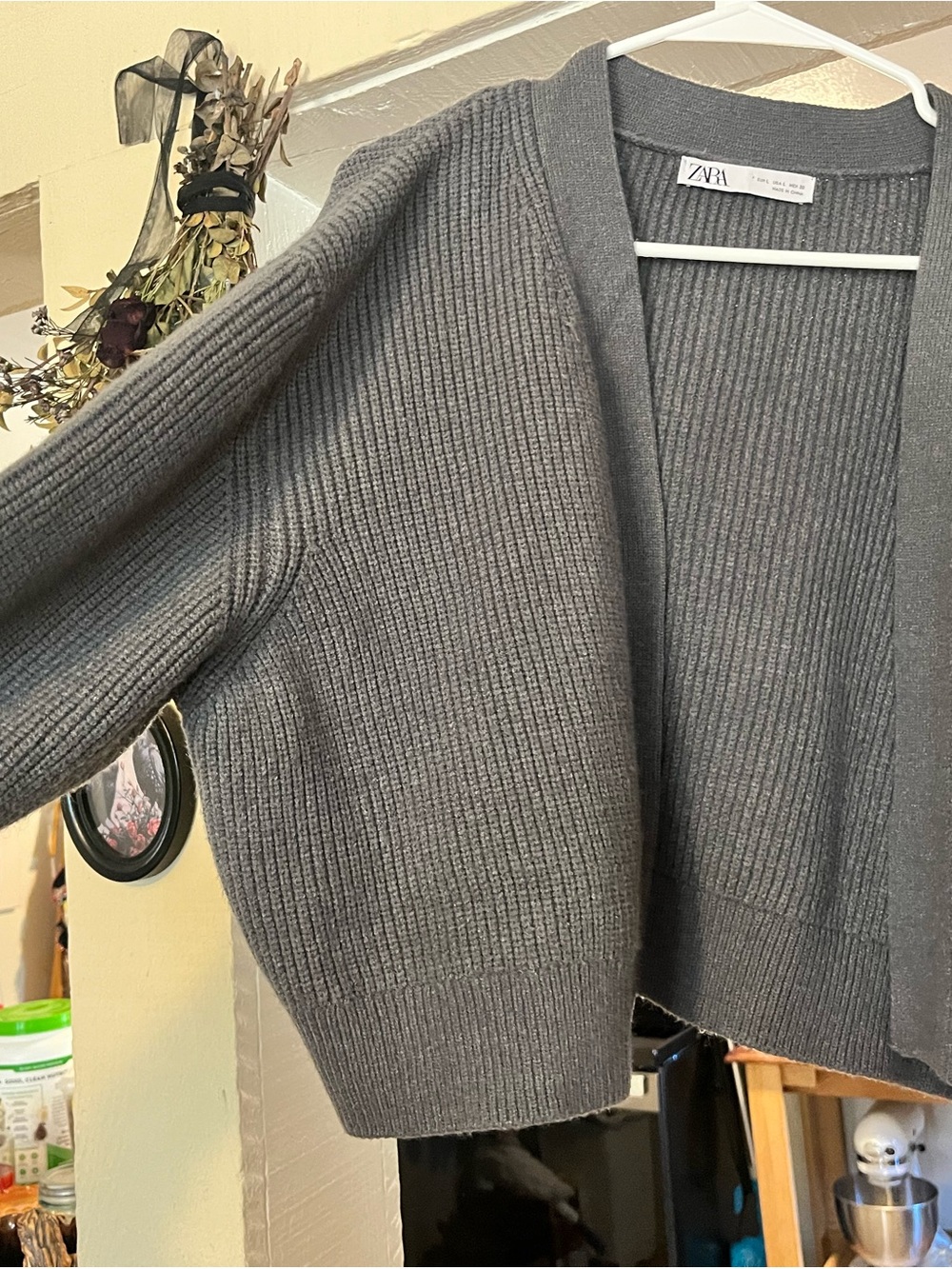 ZARA Charcoal Ribbed Open-Front Cardigan